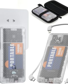 10000mAh Portable Charger,Q Slim USB C Power Bank,5 Output 2 Input 20W Travel External Battery Pack with Built-in Cables and AC Wall Plug, Compatible with Different Mobilephone, Tablet and More