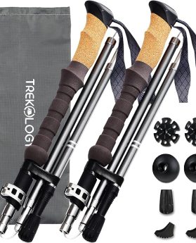 TREKOLOGY Trek-Z Cork Grip Trekking Poles – Lightweight Folding Hiking Poles, Adjustable Height, Compact Travel Design, Aircraft-Grade Aluminum Walking Sticks for Men & Women
