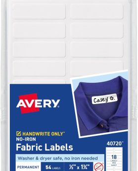 Avery No-Iron Fabric Labels, 1/2" x 1-3/4", Washer and Dryer-Safe Waterproof Labels, Non-Printable, 54 Total (40720)