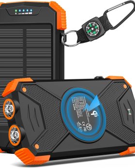 BLAVOR Solar Charger Power Bank 10,000mAh, Portable Wireless Charger, 20W Fast Charging External Battery Pack with USB C for Cell Phones, Solar Panel Charger with Dual Flashlight for Camping