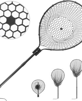 High Strength Large Landing Net - Fishing Net with Telescoping Handle and Soft Rubber Netting, Kayak/Fly Fishing Net - Length: 60″, Depth: 19.5″, Hoop: 23″ x 18″, Suitable for 1 & 2 Handed Use